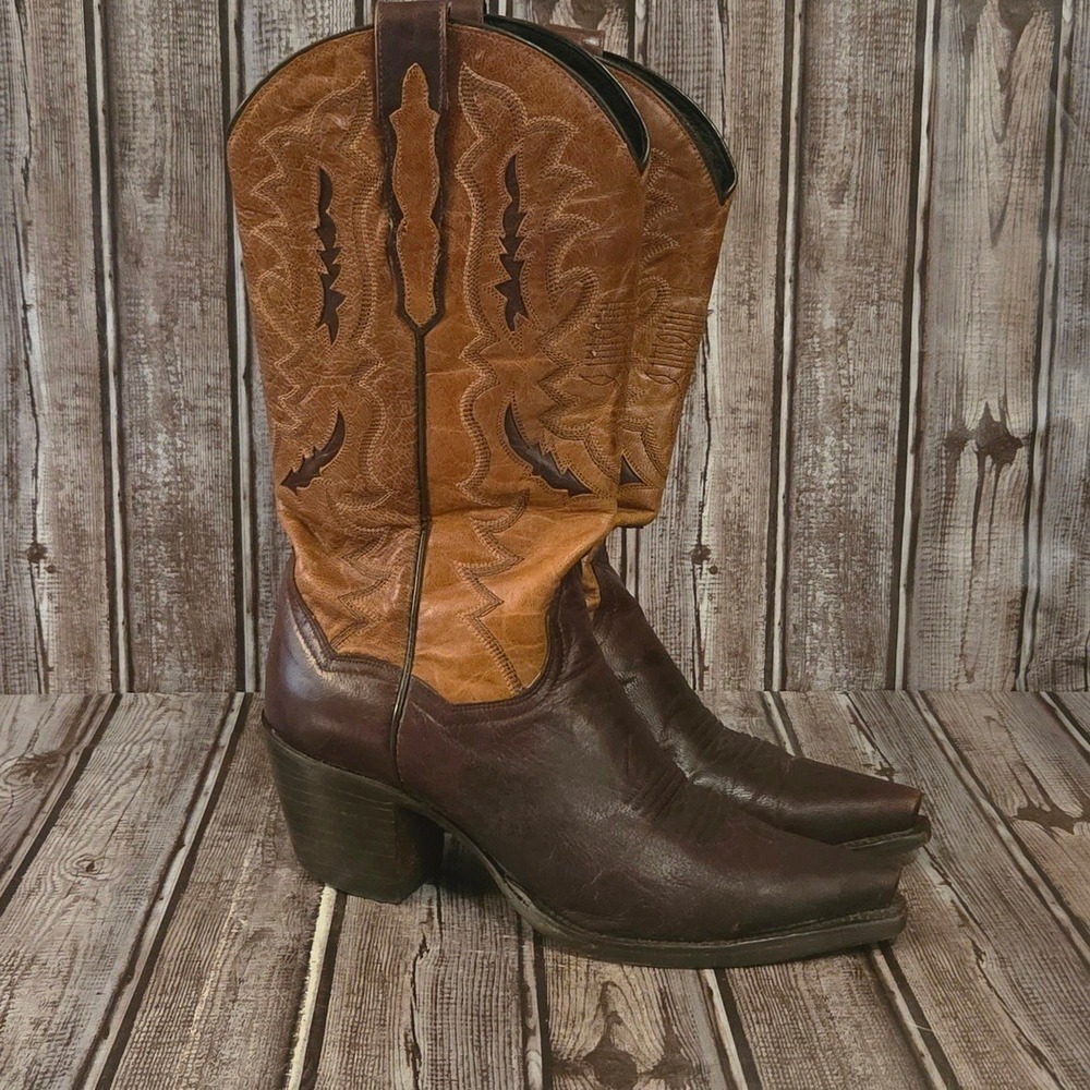 Sz 7 M Womens Dan Post Robin 3239 Dark Brown Tan Leather Western Cowboy Boots